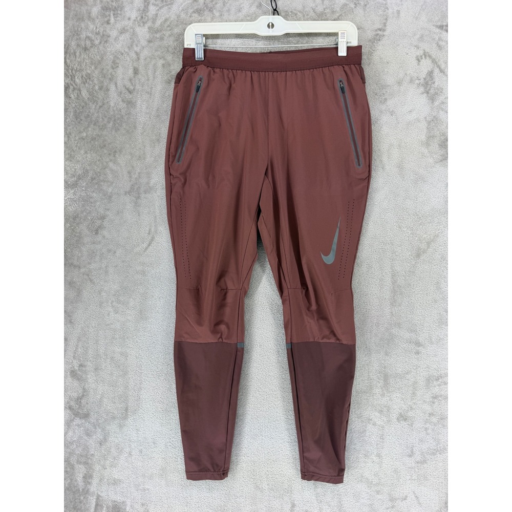 Nike Dri-FIT Running Pants Mens Small Burgundy Maroon Zipper Pockets Joggers